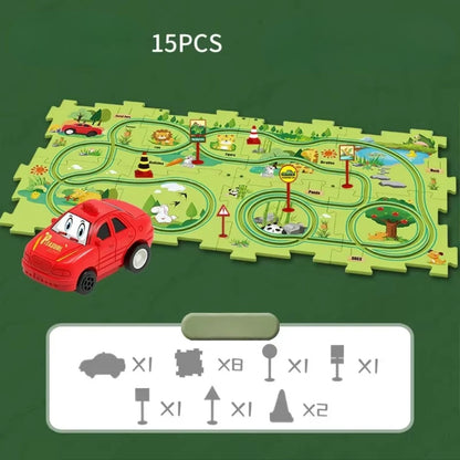 Electric Track Car Puzzle Toy with Creative Assembly, Made of Safe Plastic, Safe for Ages 3+