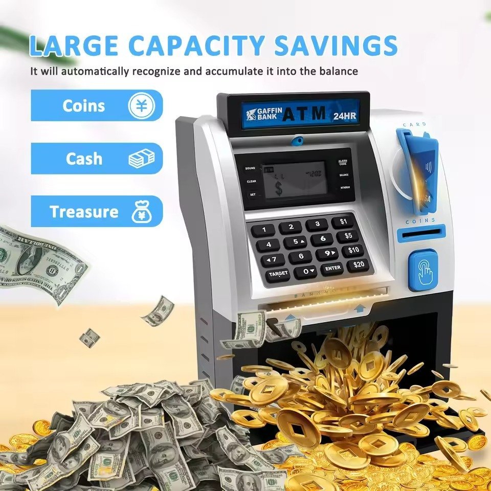 Electronic ATM Piggy Bank with Password Protection, Card Swipe Feature and Interactive Sounds
