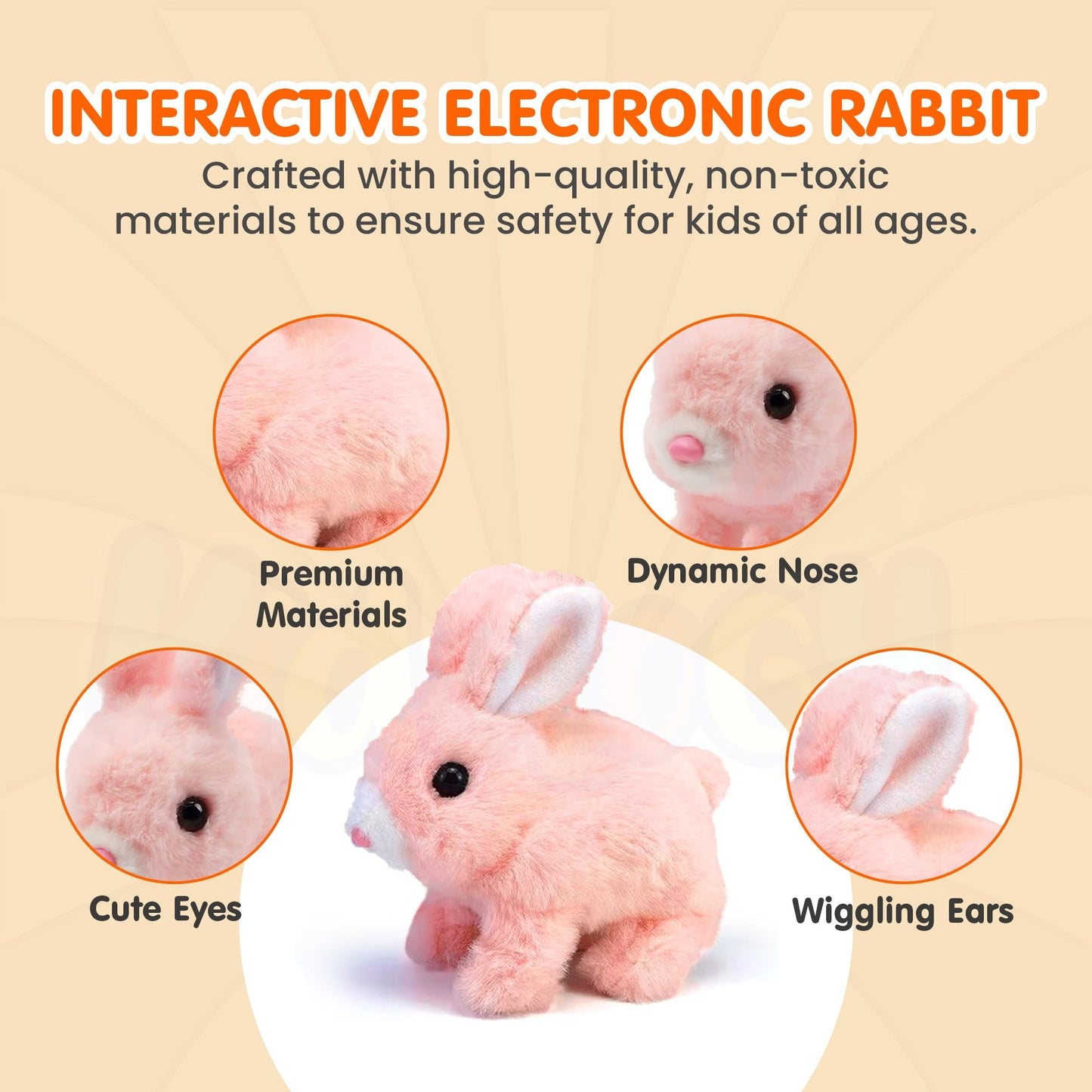 Electronic Hopping Bunny Toy with Dynamic Parts, Cotton Skin, Thrilling Sound - Safe for All Ages