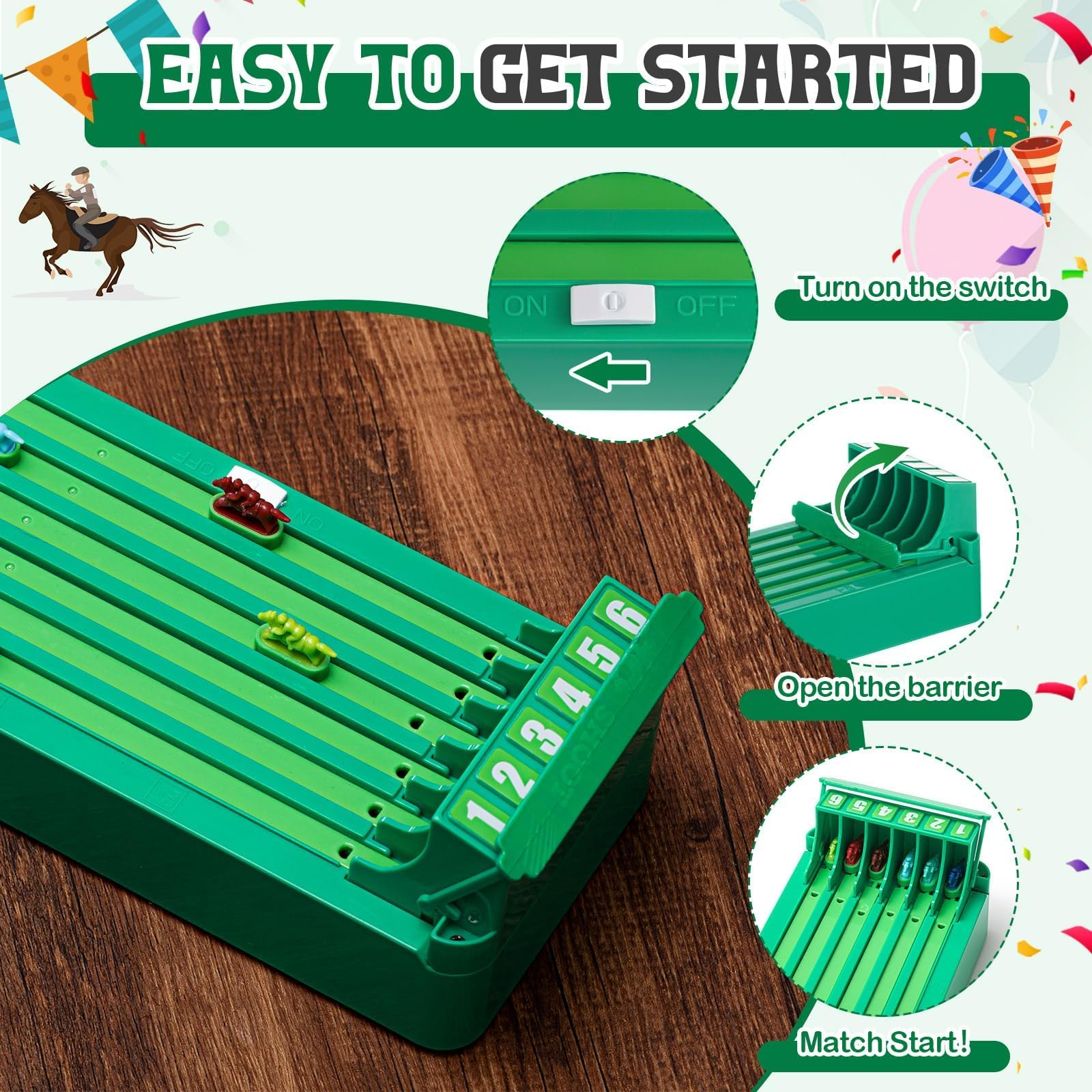 Electronic Horse Race Board Game with 6 Horses, Battery Powered Machine, Safe for Ages 3+