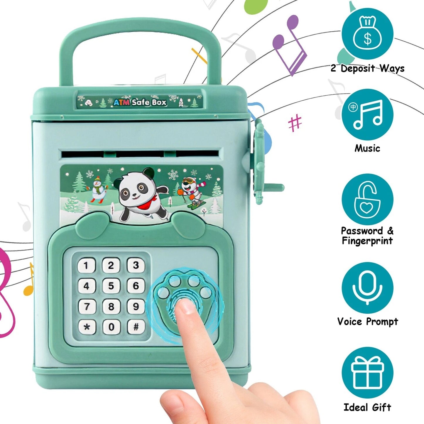 Electronic Piggy Bank toy with Fingerprint, Password and Voice Guidance, Safe for Ages 3+