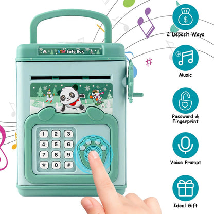 Electronic Piggy Bank toy with Fingerprint, Password and Voice Guidance, Safe for Ages 3+