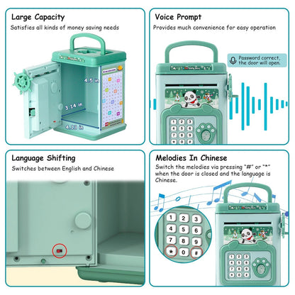 Electronic Piggy Bank toy with Fingerprint, Password and Voice Guidance, Safe for Ages 3+