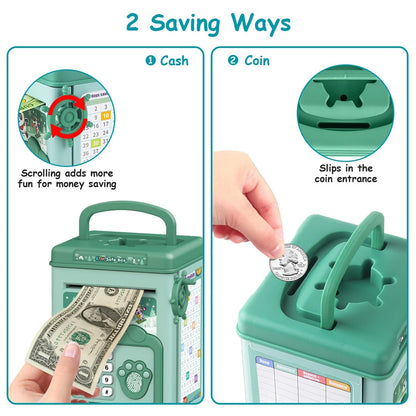 Electronic Piggy Bank toy with Fingerprint, Password and Voice Guidance, Safe for Ages 3+