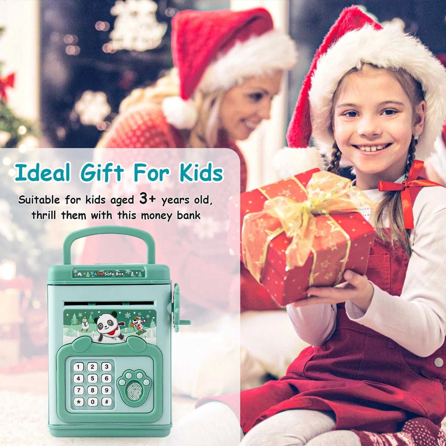 Electronic Piggy Bank toy with Fingerprint, Password and Voice Guidance, Safe for Ages 3+
