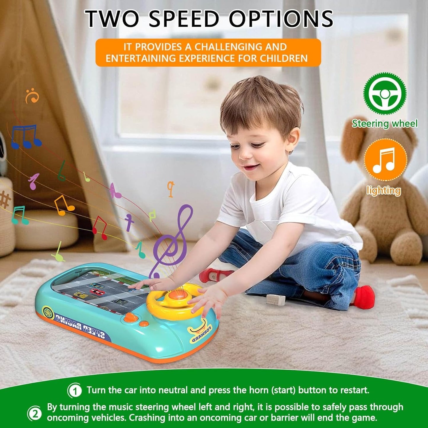 Electronic Racing Car with Steering Wheel Control and Realistic Sounds, Safe for Ages 3+