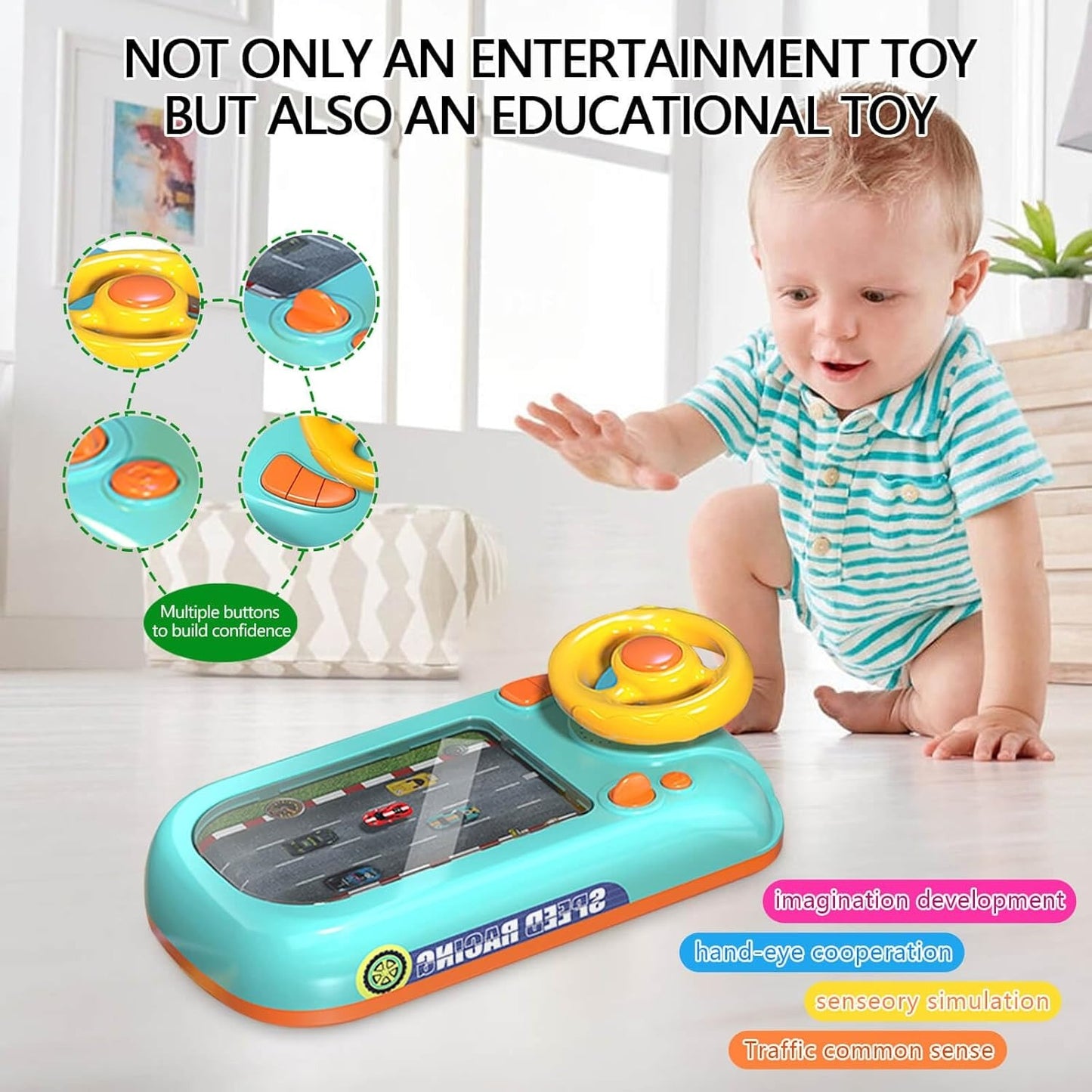 Electronic Racing Car with Steering Wheel Control and Realistic Sounds, Safe for Ages 3+