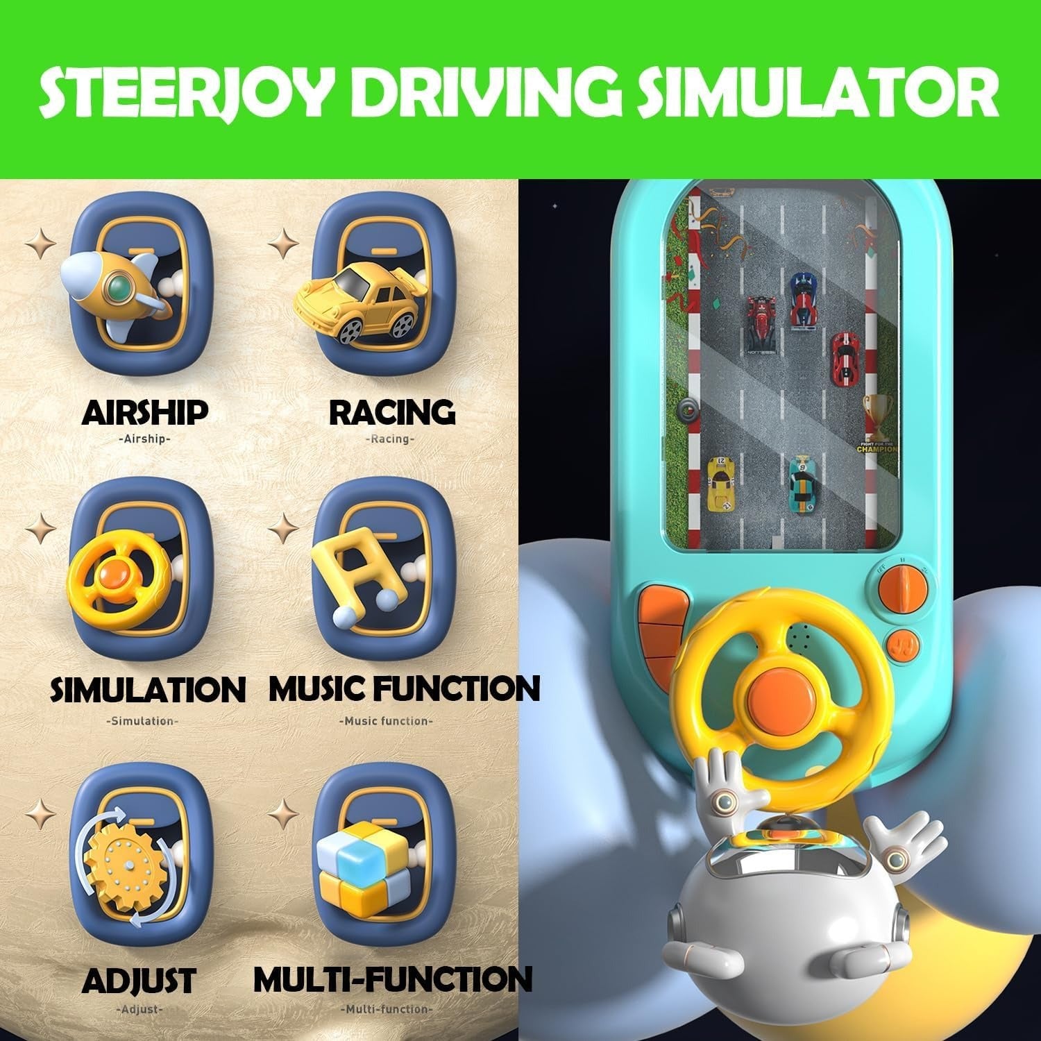 Electronic Racing Car with Steering Wheel Control and Realistic Sounds, Safe for Ages 3+