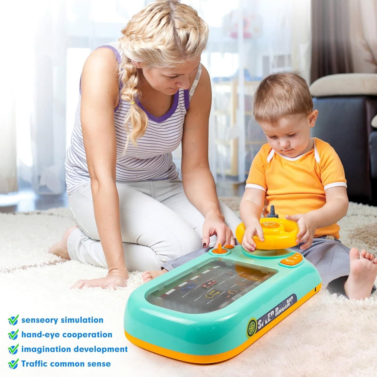 Electronic Racing Car with Steering Wheel Control and Realistic Sounds, Safe for Ages 3+