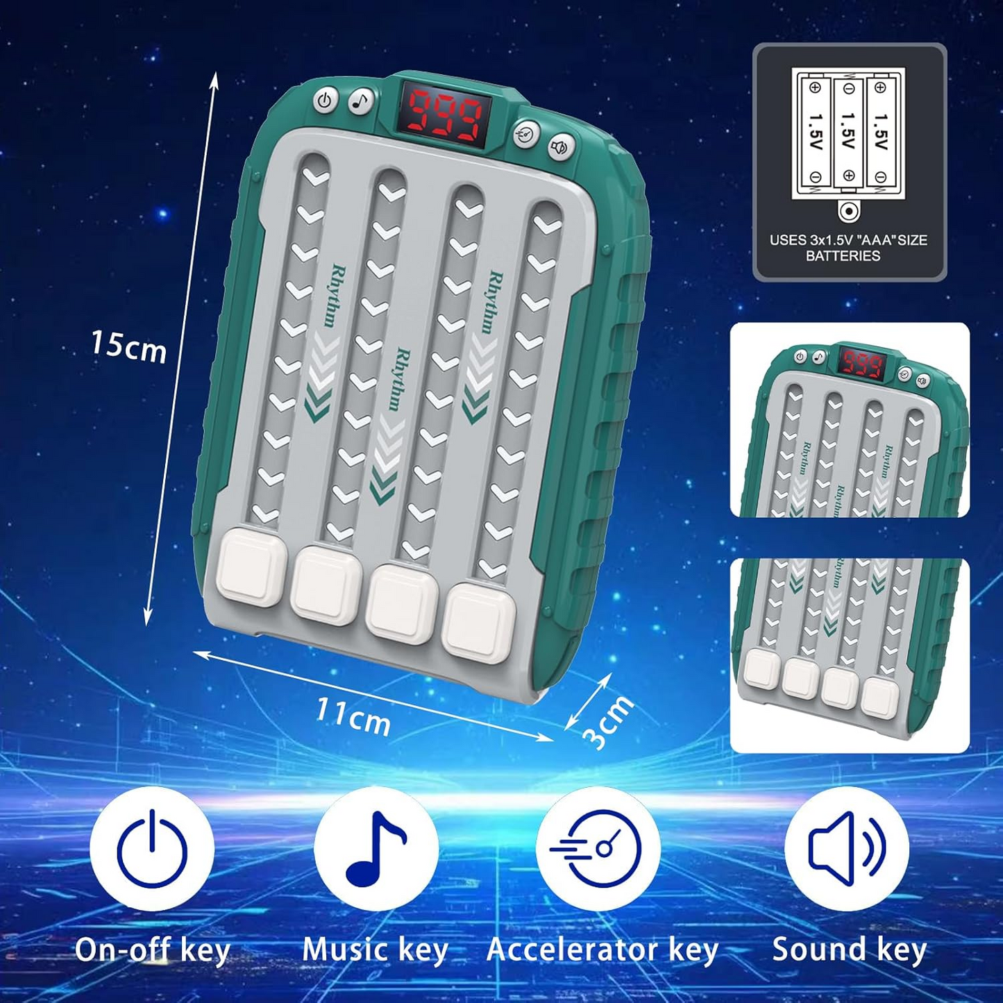 Electronic Rhythm Game Console with Music and Lights, Handheld Puzzle Toy, Safe for Ages 3+
