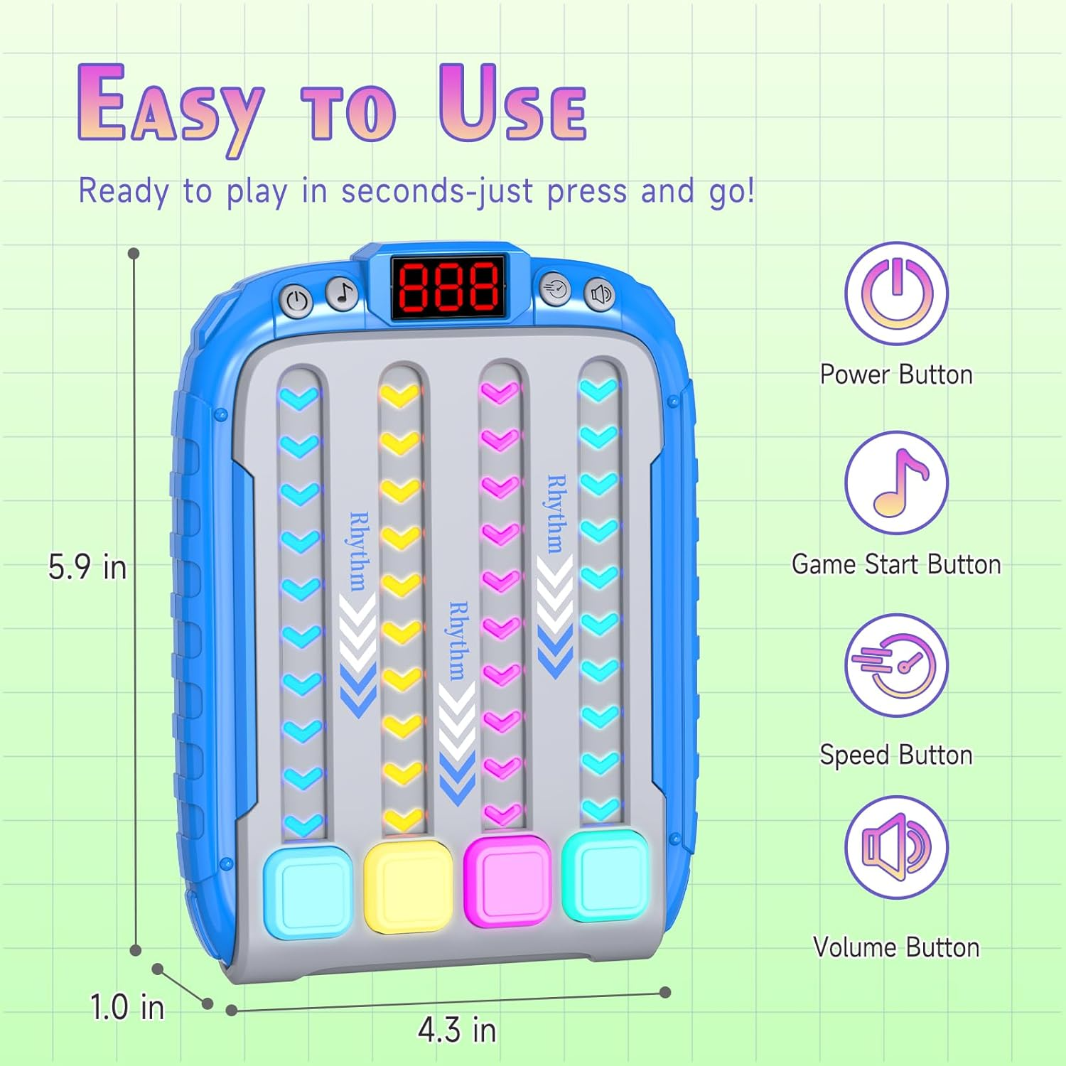 Electronic Rhythm Game Console with Music and Lights, Handheld Puzzle Toy, Safe for Ages 3+