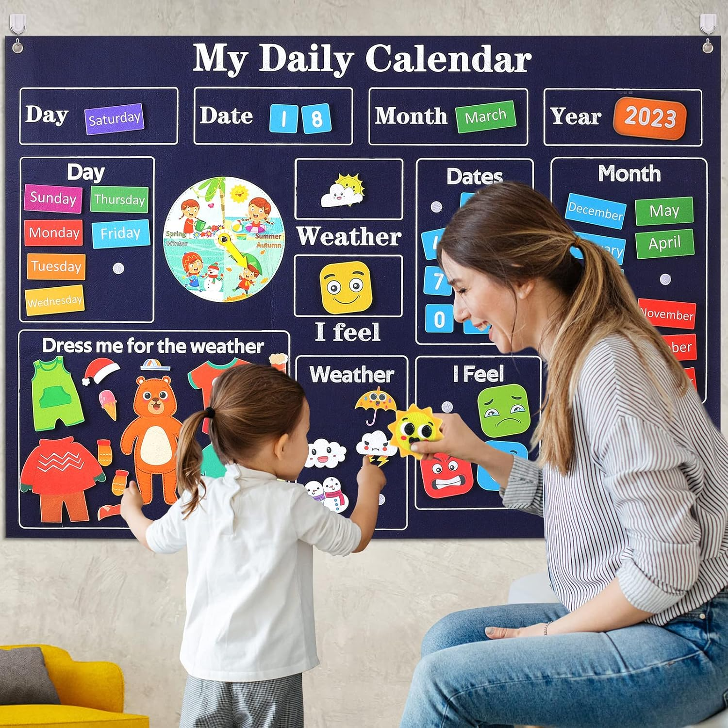 Engaging Felt Calendar for Young Children, Days of the Week Chart Learning, Safe for Ages 3+