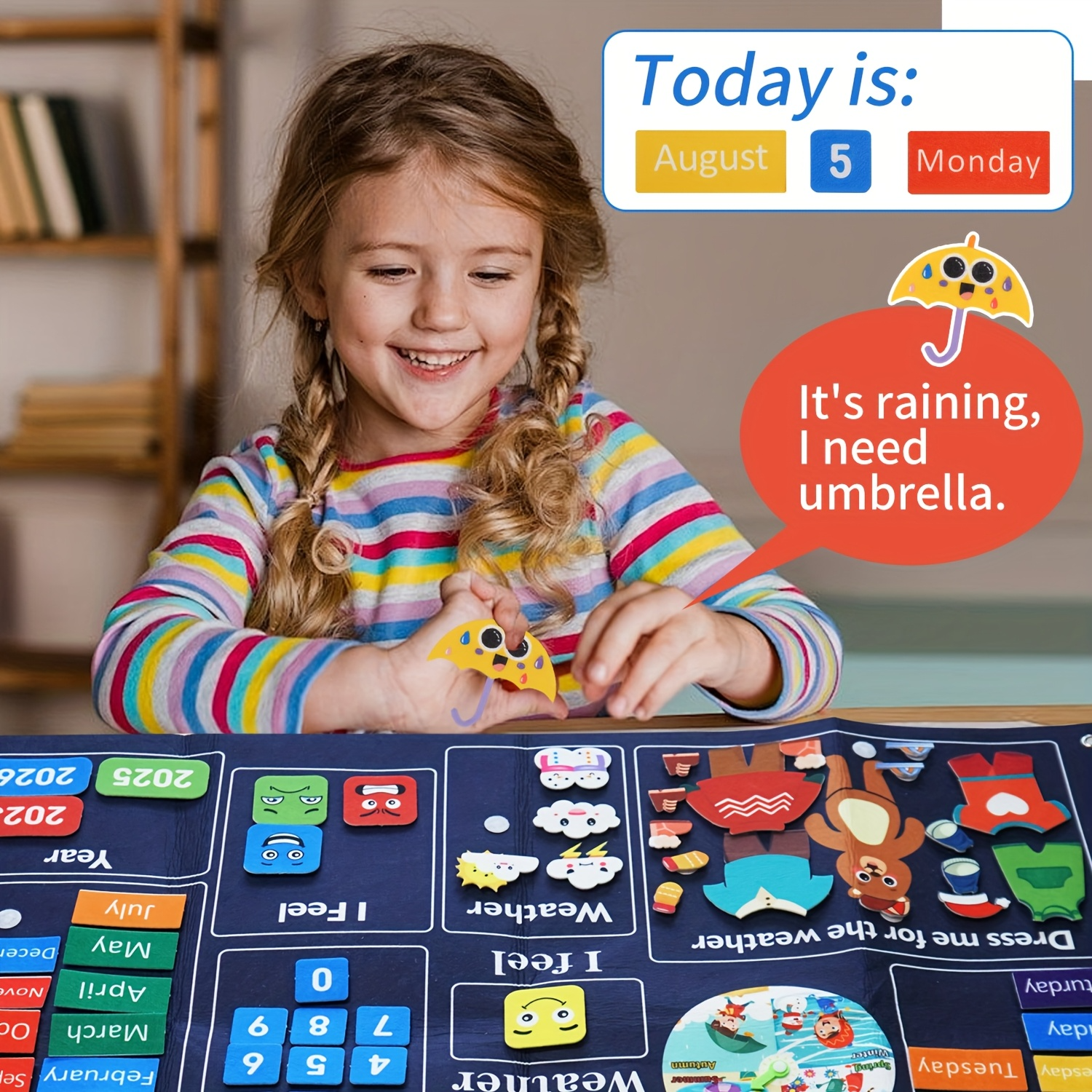 Engaging Felt Calendar for Young Children, Days of the Week Chart Learning, Safe for Ages 3+