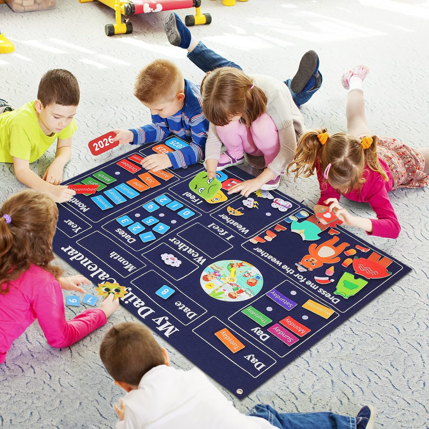 Engaging Felt Calendar for Young Children, Days of the Week Chart Learning, Safe for Ages 3+