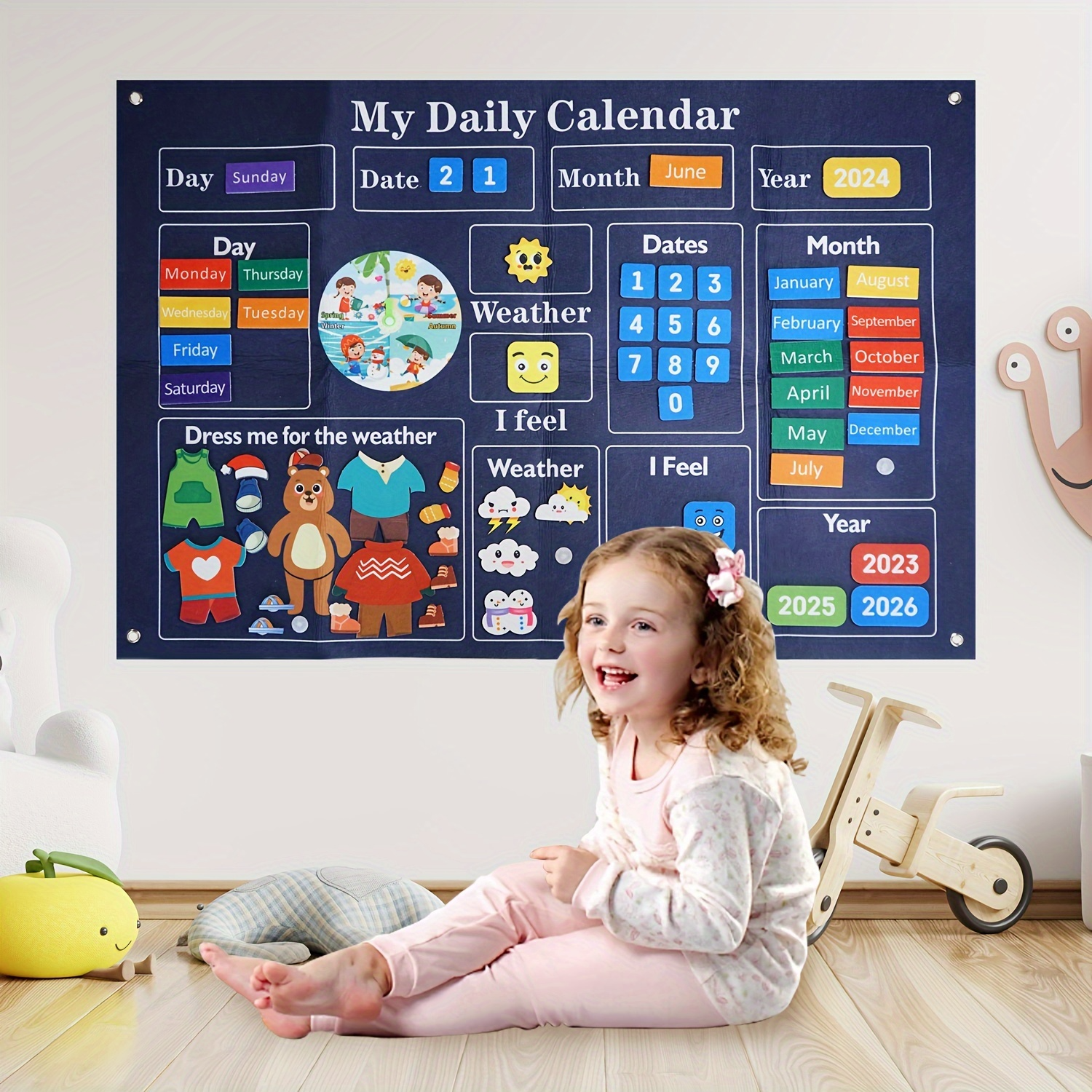Engaging Felt Calendar for Young Children, Days of the Week Chart Learning, Safe for Ages 3+
