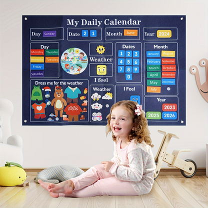 Engaging Felt Calendar for Young Children, Days of the Week Chart Learning, Safe for Ages 3+