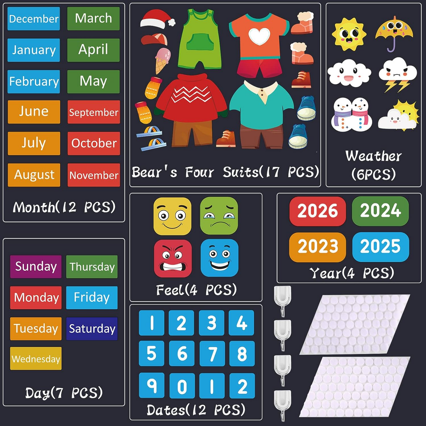 Engaging Felt Calendar for Young Children, Days of the Week Chart Learning, Safe for Ages 3+