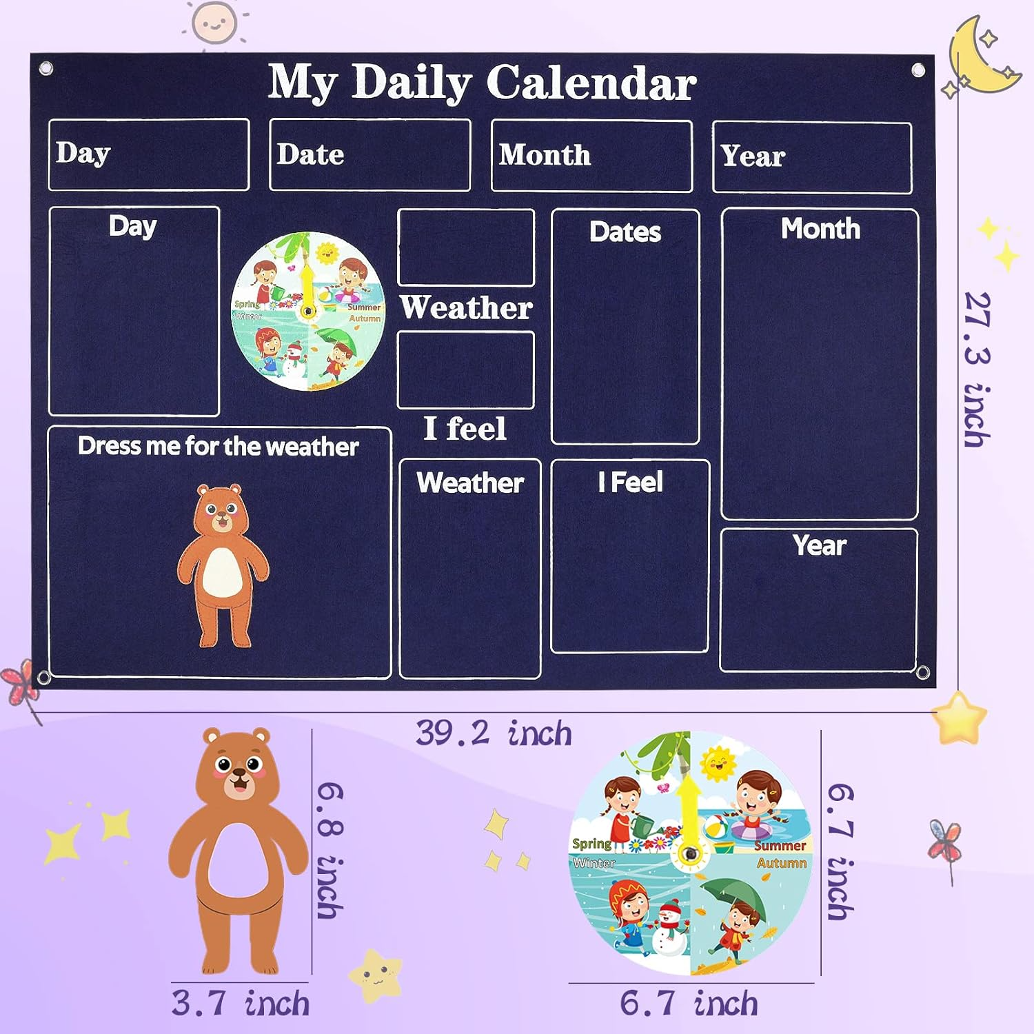 Engaging Felt Calendar for Young Children, Days of the Week Chart Learning, Safe for Ages 3+