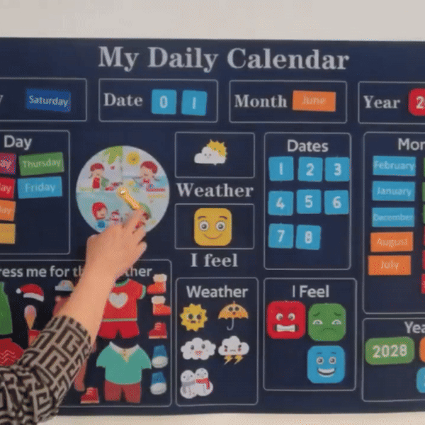 Engaging Felt Calendar for Young Children, Days of the Week Chart Learning, Safe for Ages 3+