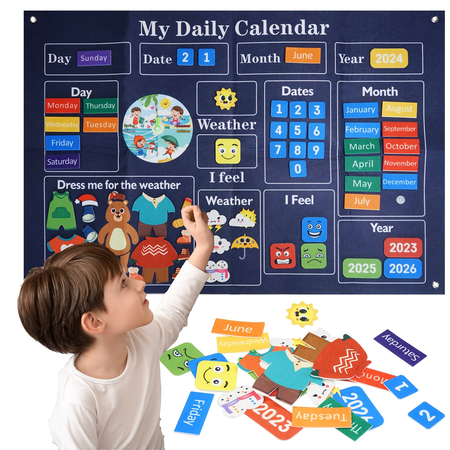 Engaging Felt Calendar for Young Children, Days of the Week Chart Learning, Safe for Ages 3+