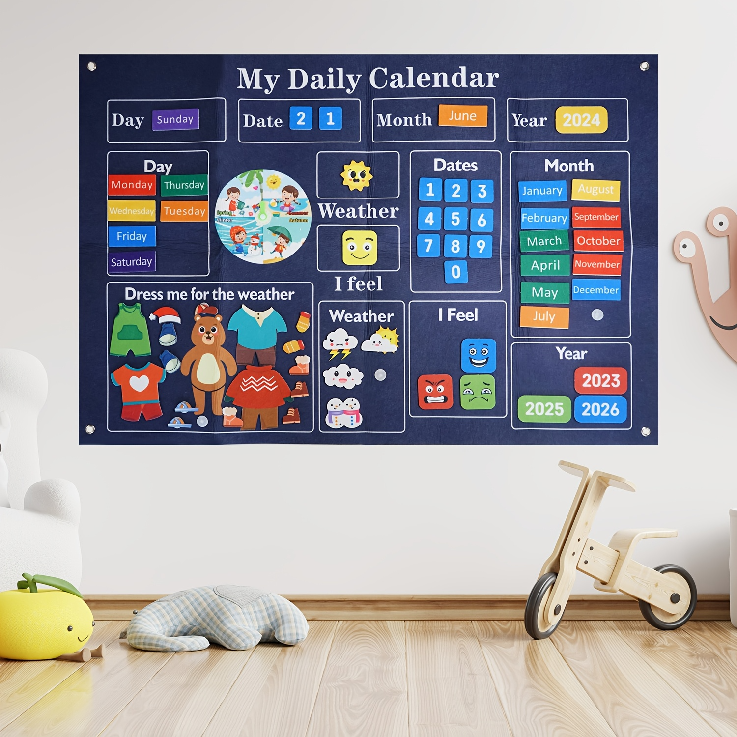 Engaging Felt Calendar for Young Children, Days of the Week Chart Learning, Safe for Ages 3+