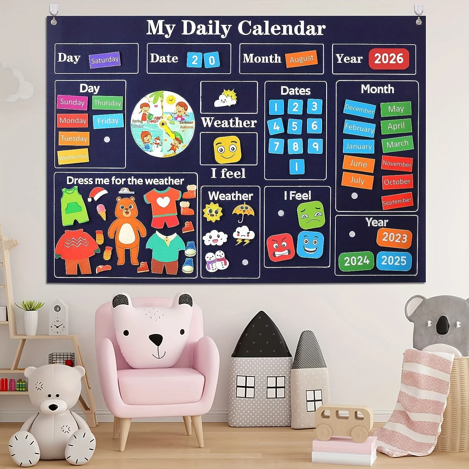 Engaging Felt Calendar for Young Children, Days of the Week Chart Learning, Safe for Ages 3+