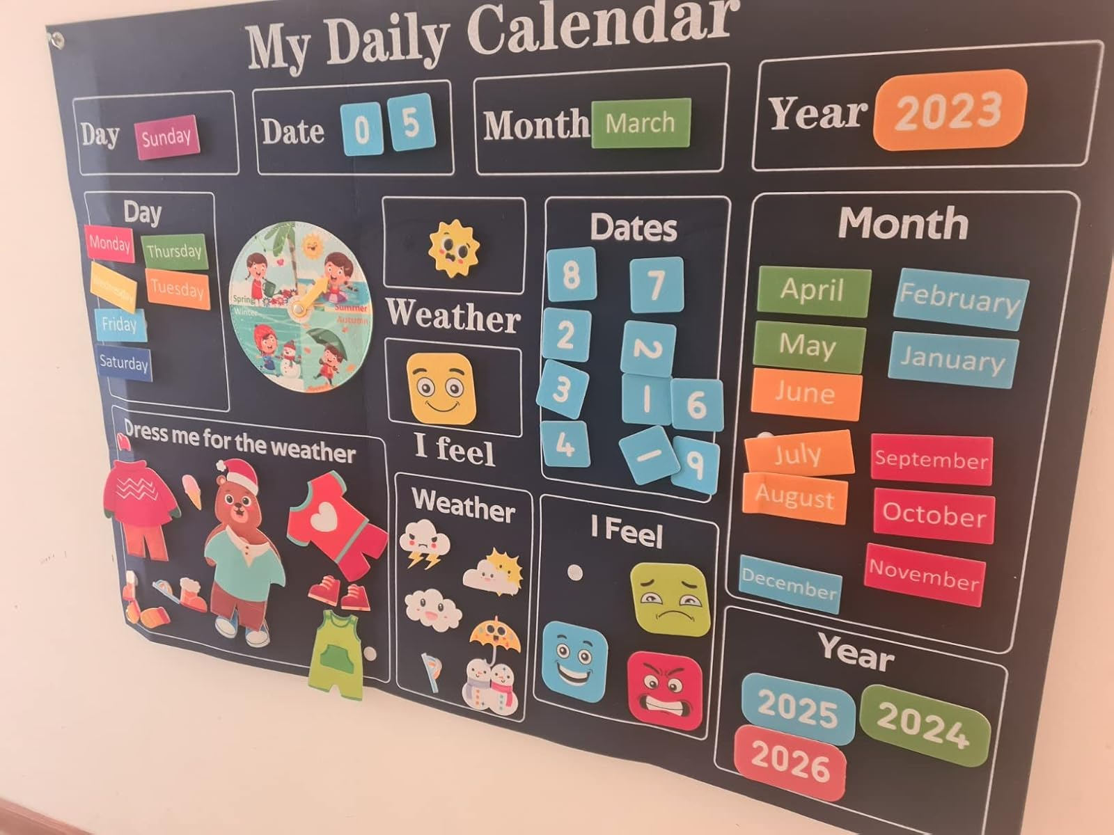 Engaging Felt Calendar for Young Children, Days of the Week Chart Learning, Safe for Ages 3+