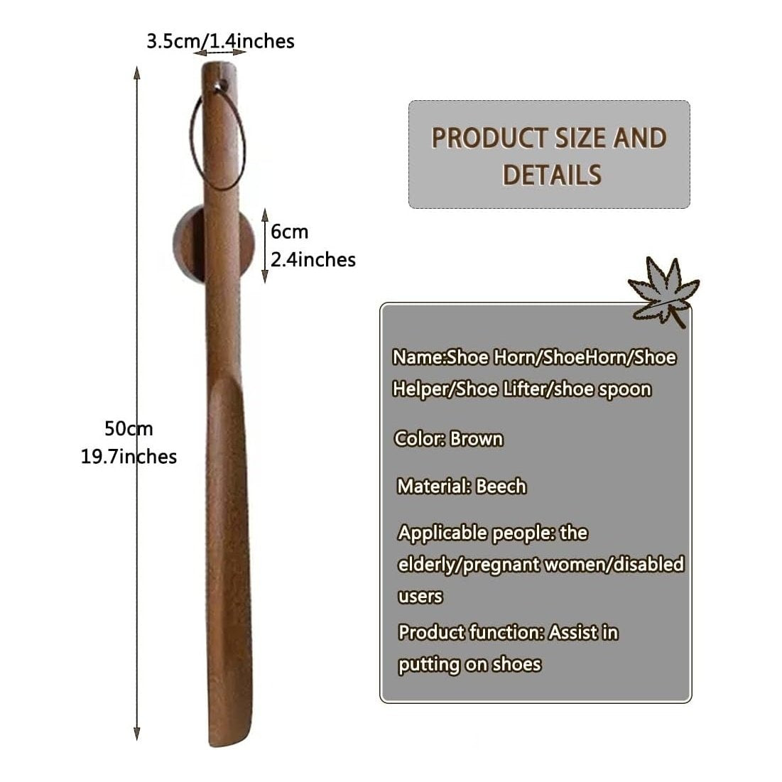 ErgoGrip Extra-Long Shoe Horn With Heel Shaper, Magnetic Wall Mount, Hanging Hole, Decorative Design