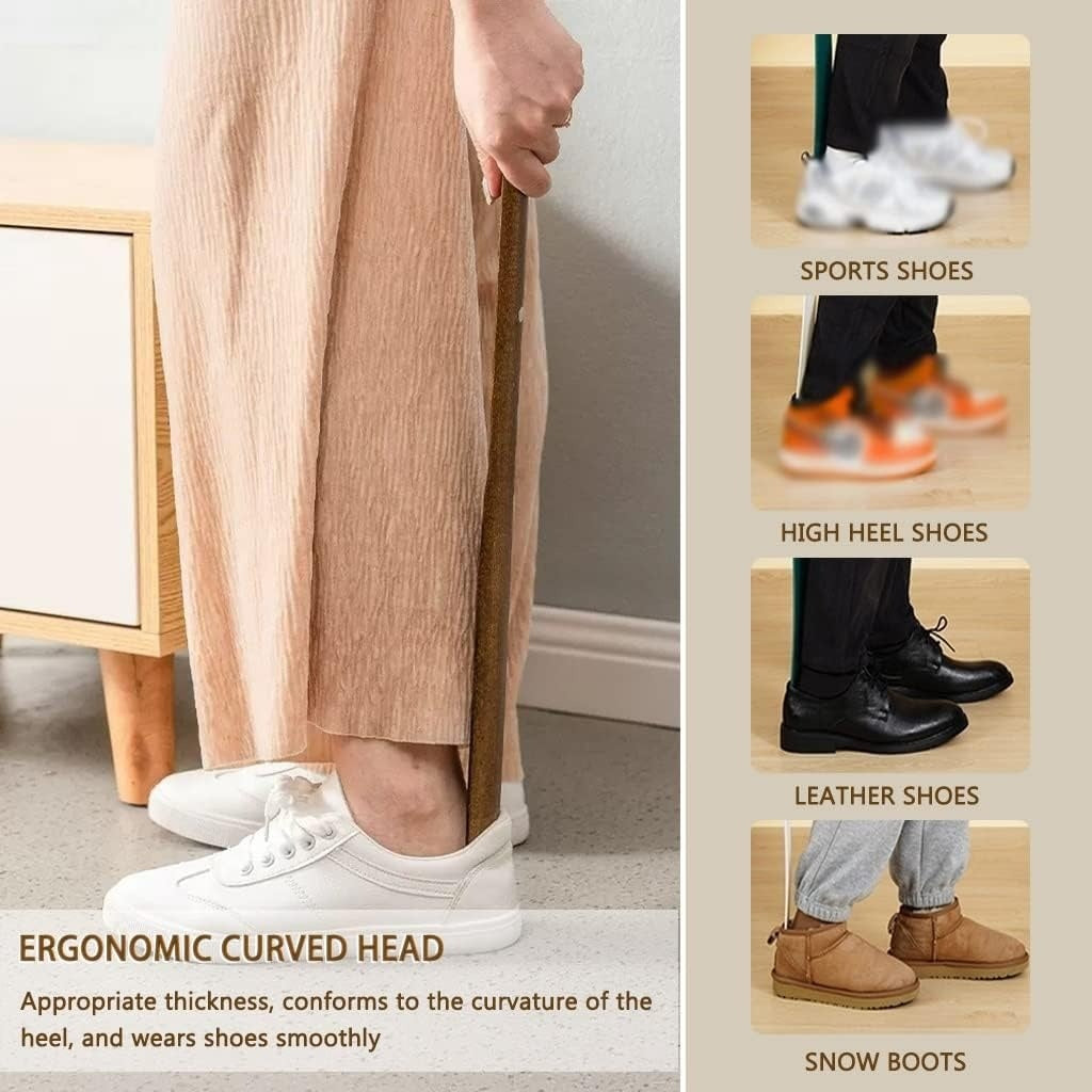ErgoGrip Extra-Long Shoe Horn With Heel Shaper, Magnetic Wall Mount, Hanging Hole, Decorative Design