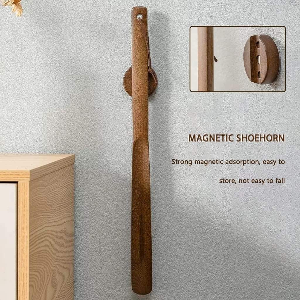 ErgoGrip Extra-Long Shoe Horn With Heel Shaper, Magnetic Wall Mount, Hanging Hole, Decorative Design