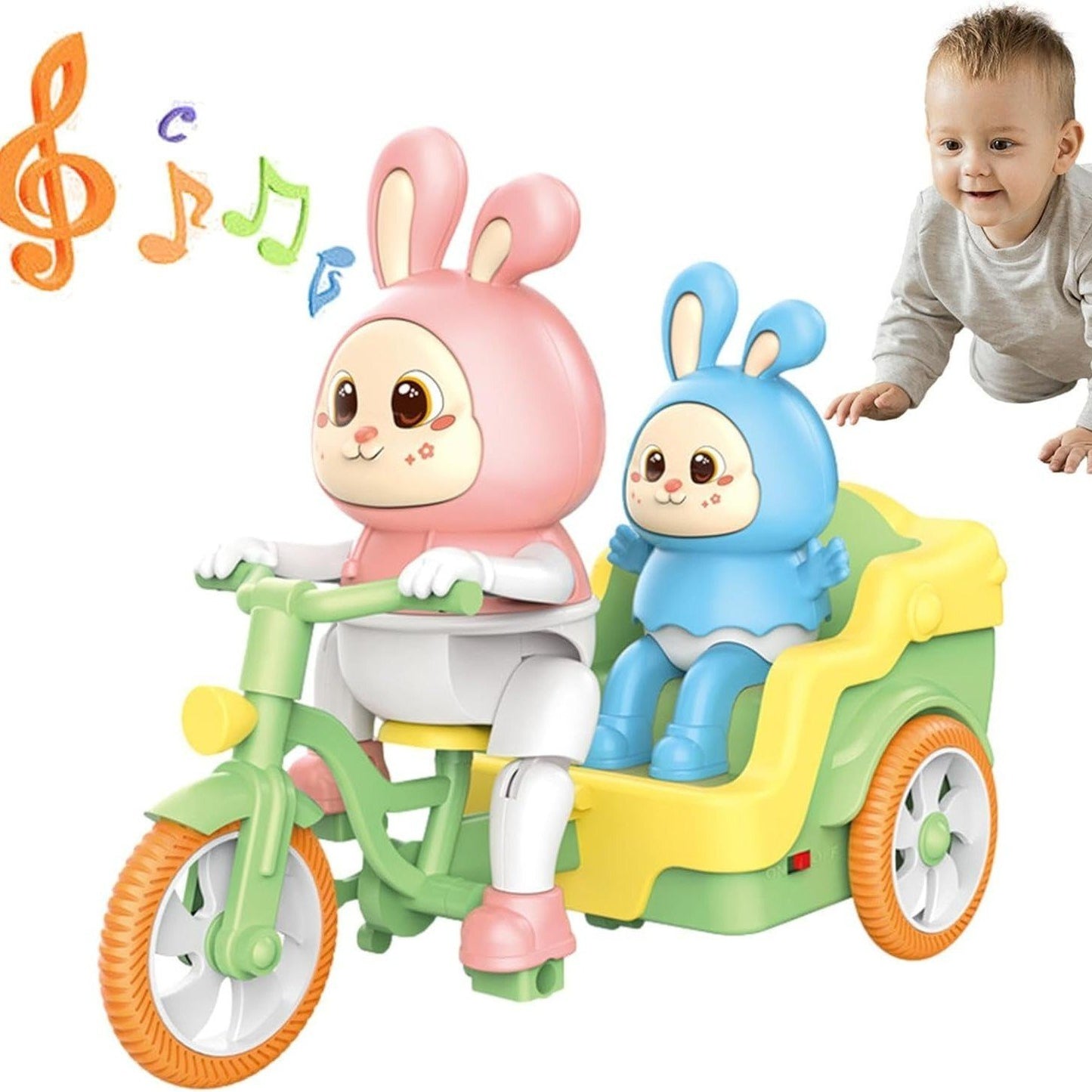 Exciting Electric Tricycle with Music and Lights, Cute Cartoon Rabbit Design, Safe for Ages 1+