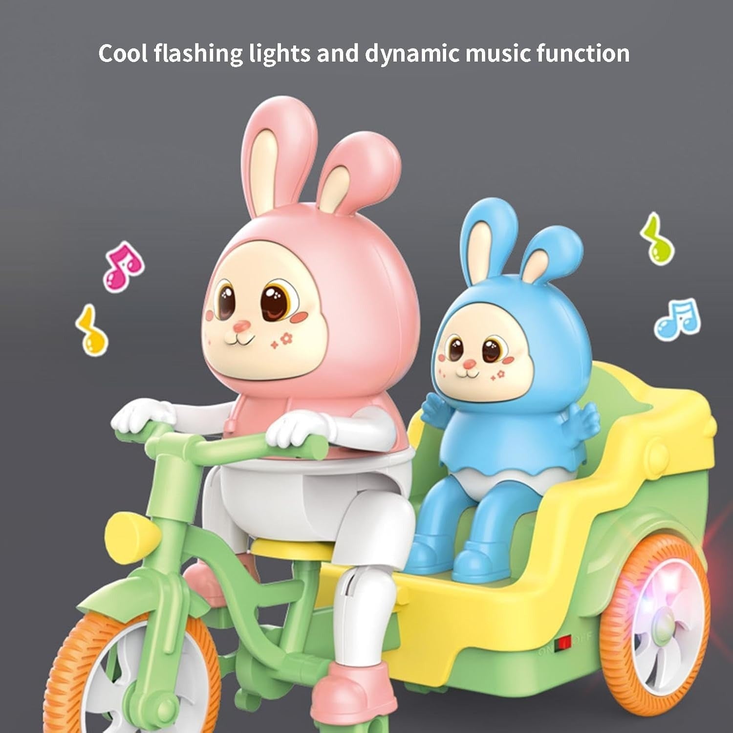 Exciting Electric Tricycle with Music and Lights, Cute Cartoon Rabbit Design, Safe for Ages 1+