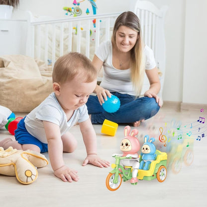 Exciting Electric Tricycle with Music and Lights, Cute Cartoon Rabbit Design, Safe for Ages 1+