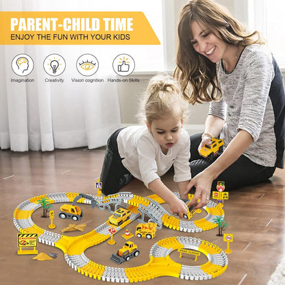 Expandable Raceway Playset for Creative Kids – Flexible Track System with DIY Bridge, Safe for Ages 3+