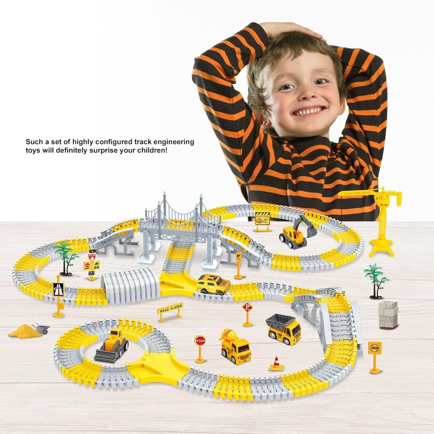 Expandable Raceway Playset for Creative Kids – Flexible Track System with DIY Bridge, Safe for Ages 3+