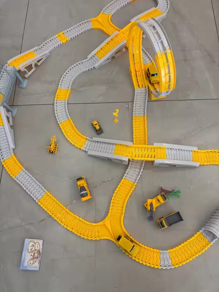 Expandable Raceway Playset for Creative Kids – Flexible Track System with DIY Bridge, Safe for Ages 3+