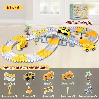 Expandable Raceway Playset for Creative Kids – Flexible Track System with DIY Bridge, Safe for Ages 3+