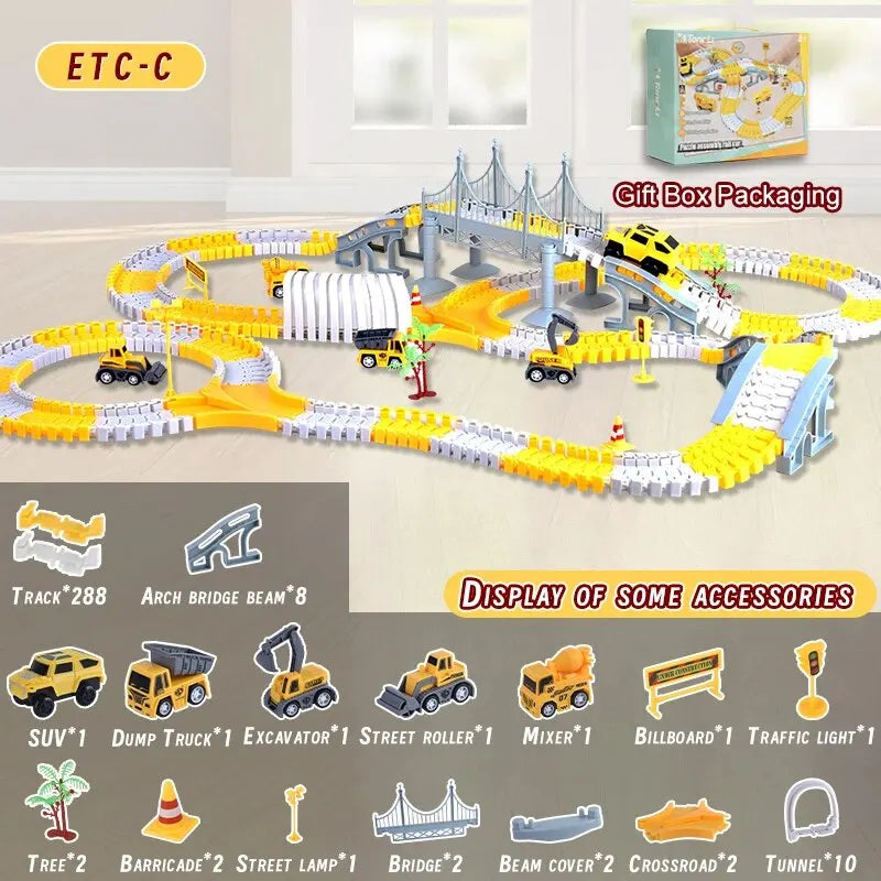 Expandable Raceway Playset for Creative Kids – Flexible Track System with DIY Bridge, Safe for Ages 3+