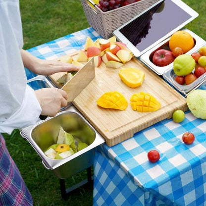 Extensible Bamboo Cutting Board Set With Containers For Kitchen With Juice Groove, Eco-Friendly Chopping And Serving Board