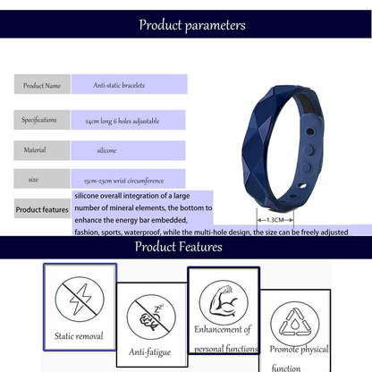 Far Infrared Anti Static Negative Ion Bracelet - Waterproof Silicone Lovers Bracelet Anti Fatigue, Sports Wristband