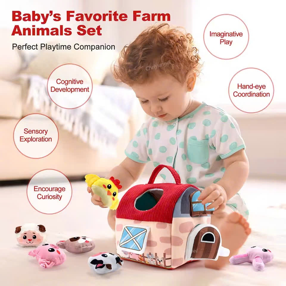 Farm Animals Baby Toy with Mirror and Easy-to-Carry Handle, Safe for Ages 6+ Months