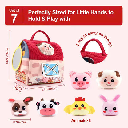 Farm Animals Baby Toy with Mirror and Easy-to-Carry Handle, Safe for Ages 6+ Months