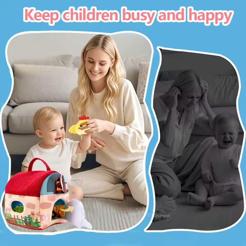 Farm Animals Baby Toy with Mirror and Easy-to-Carry Handle, Safe for Ages 6+ Months