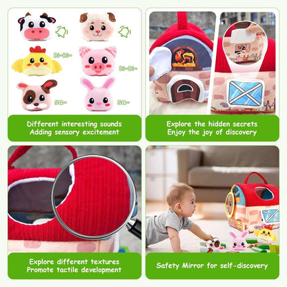 Farm Animals Baby Toy with Mirror and Easy-to-Carry Handle, Safe for Ages 6+ Months