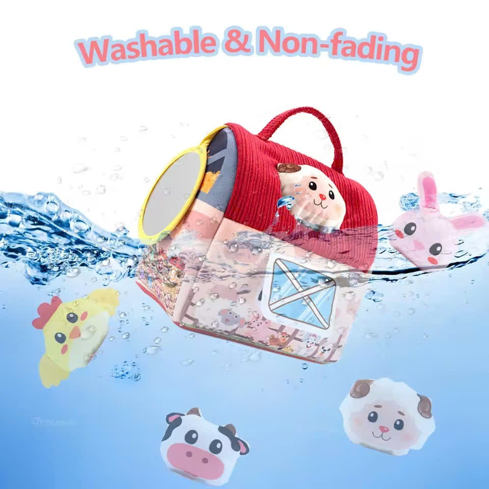 Farm Animals Baby Toy with Mirror and Easy-to-Carry Handle, Safe for Ages 6+ Months
