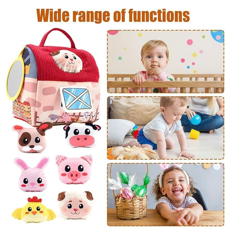 Farm Animals Baby Toy with Mirror and Easy-to-Carry Handle, Safe for Ages 6+ Months