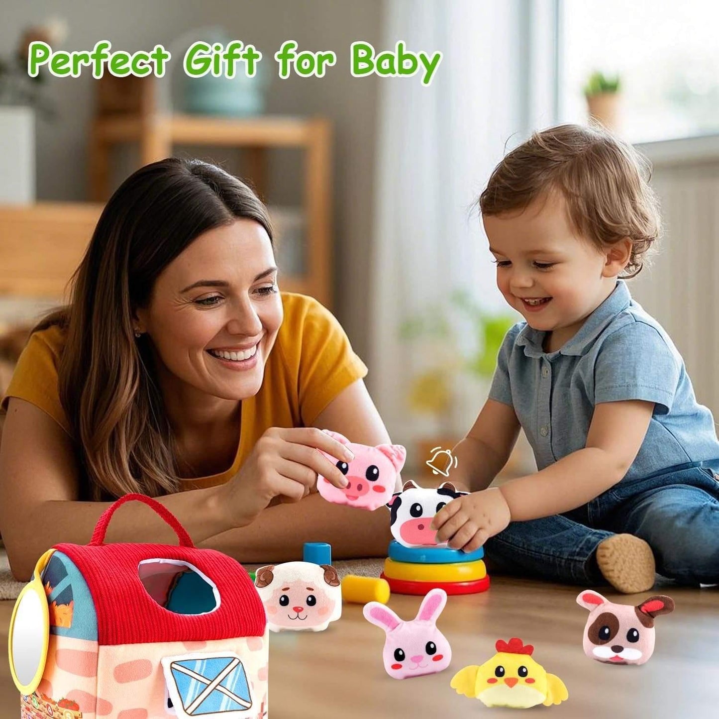 Farm Animals Baby Toy with Mirror and Easy-to-Carry Handle, Safe for Ages 6+ Months