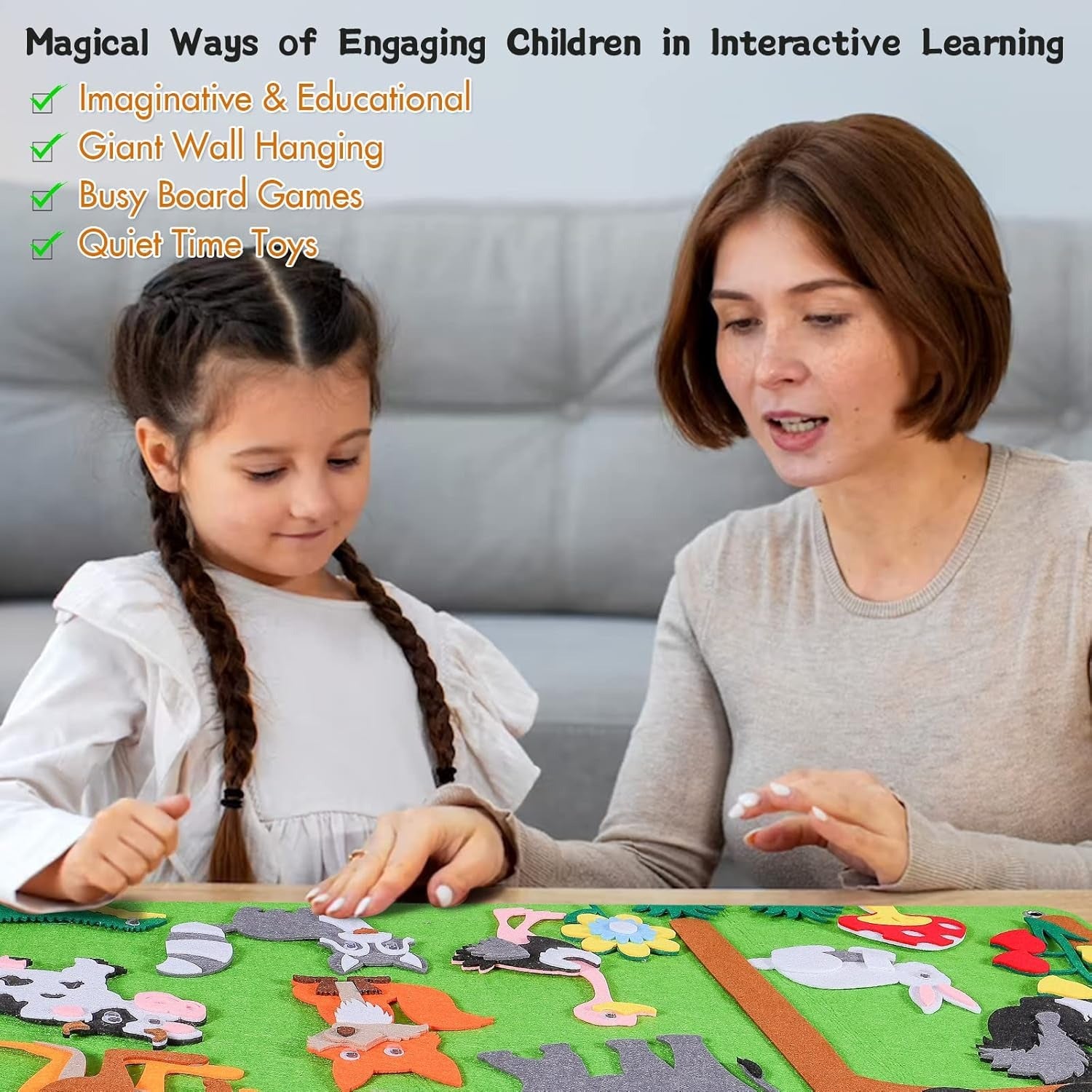 Farm Animals Felt Story Board – Reusable No-Glue Felt Set, Multi-Themes, Visual Learning, Teaching Aid, Safe for Ages 2+