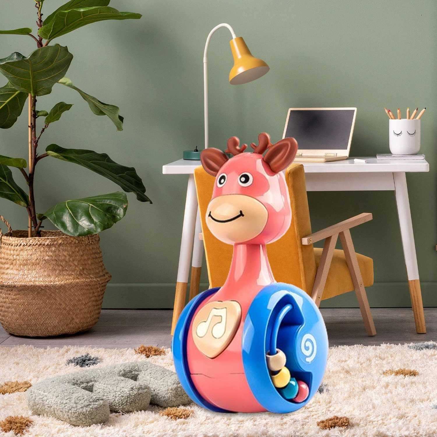 Fawn Sliding Tumbler with Cute Deer Design, Push-and-Crawl Toy, Safe for Months 1+