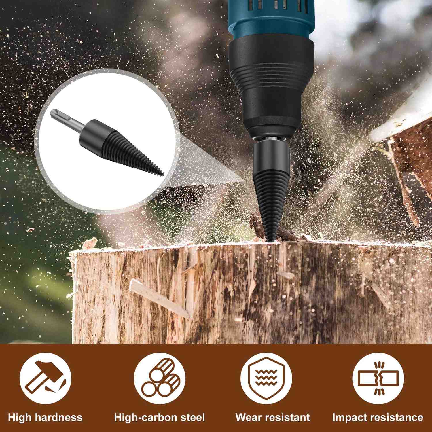 Firewood Splitter Drill Bits - Heavy Duty Firewood Drill for Splitting Wood Logs Easily